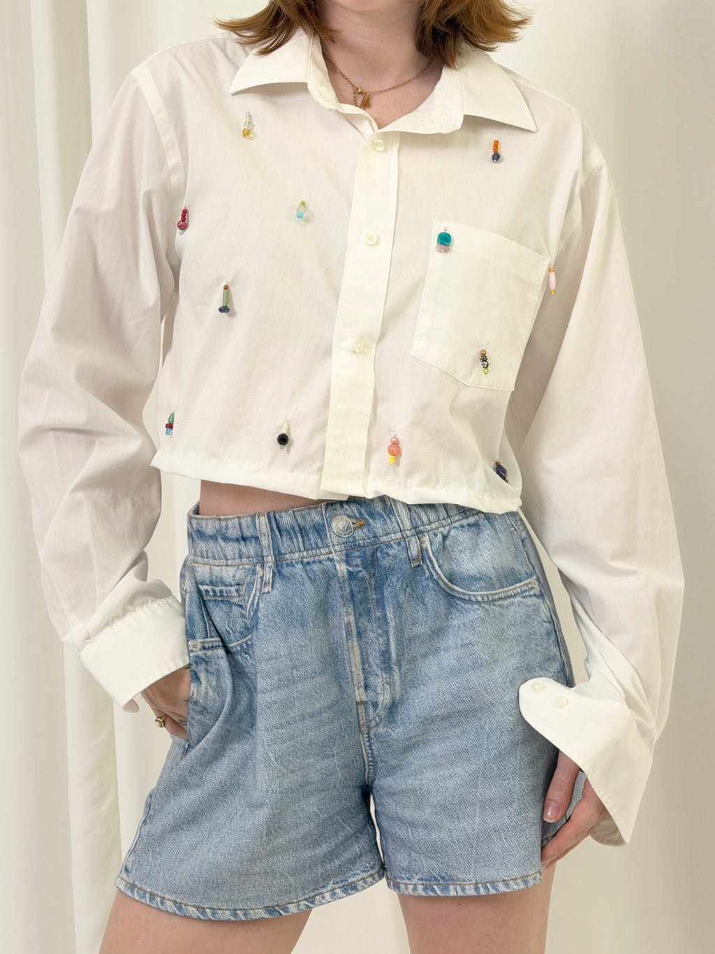 ST x ATA Beaded Cropped Button Down